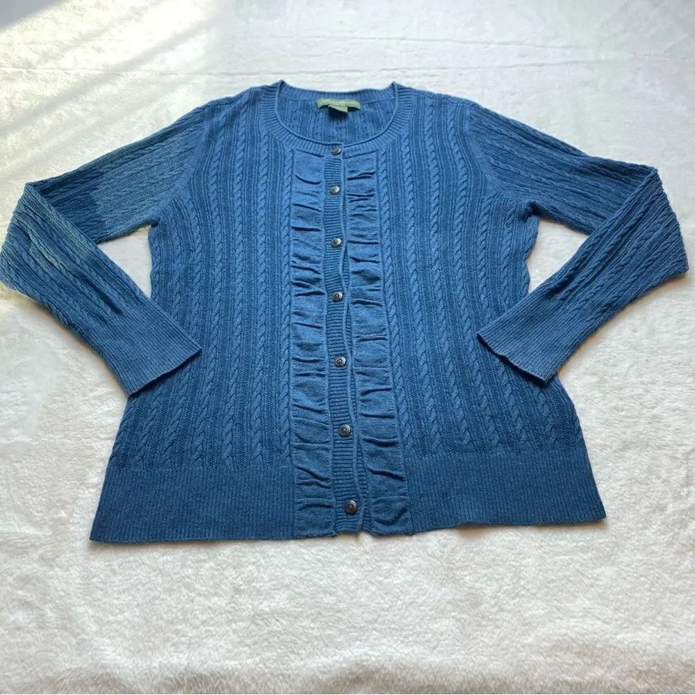 Eddie Bauer Blue Cable Knit Cardigan Sweater Size Medium